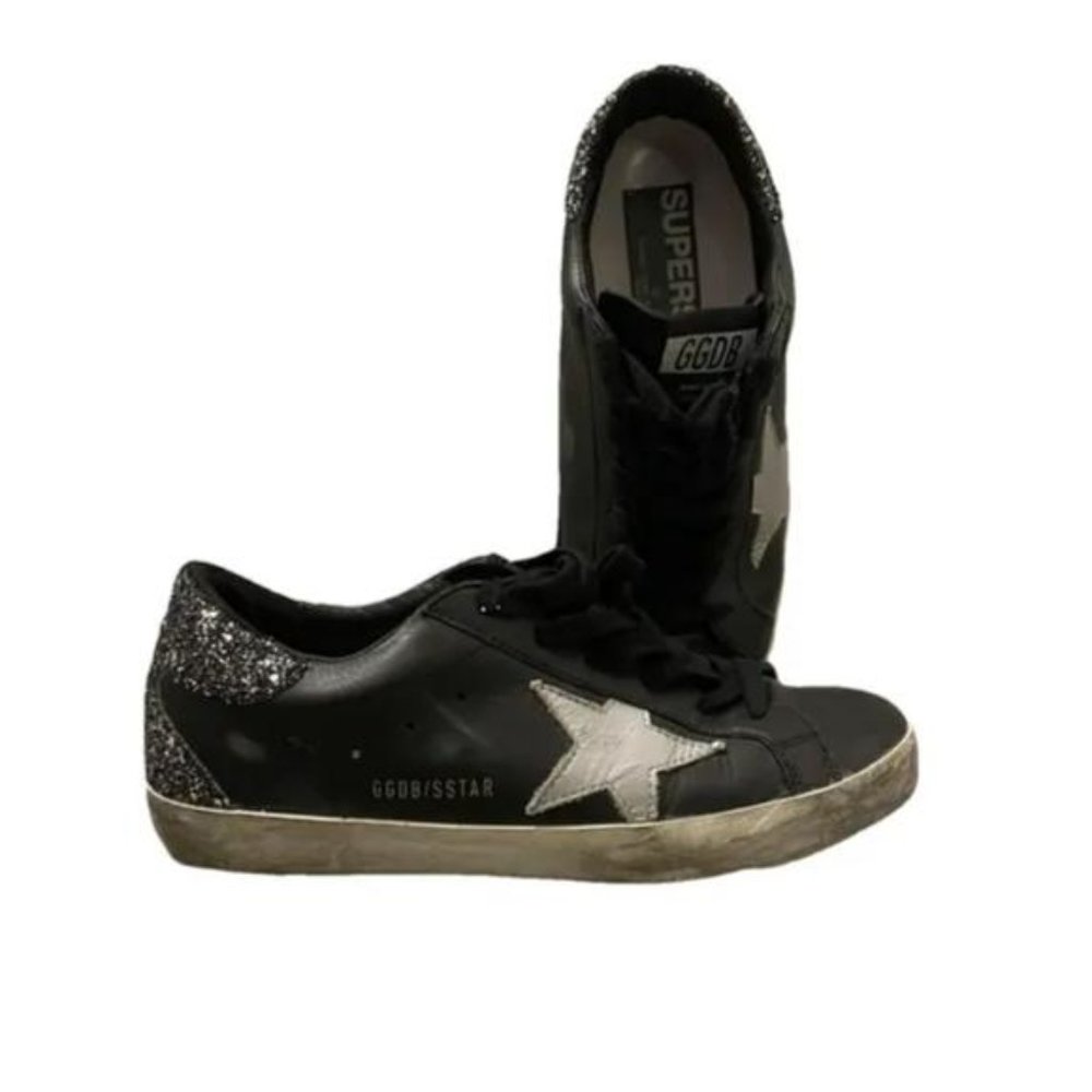 Golden Goose "Superstar Black Silver" Glitter Heel Women's 7